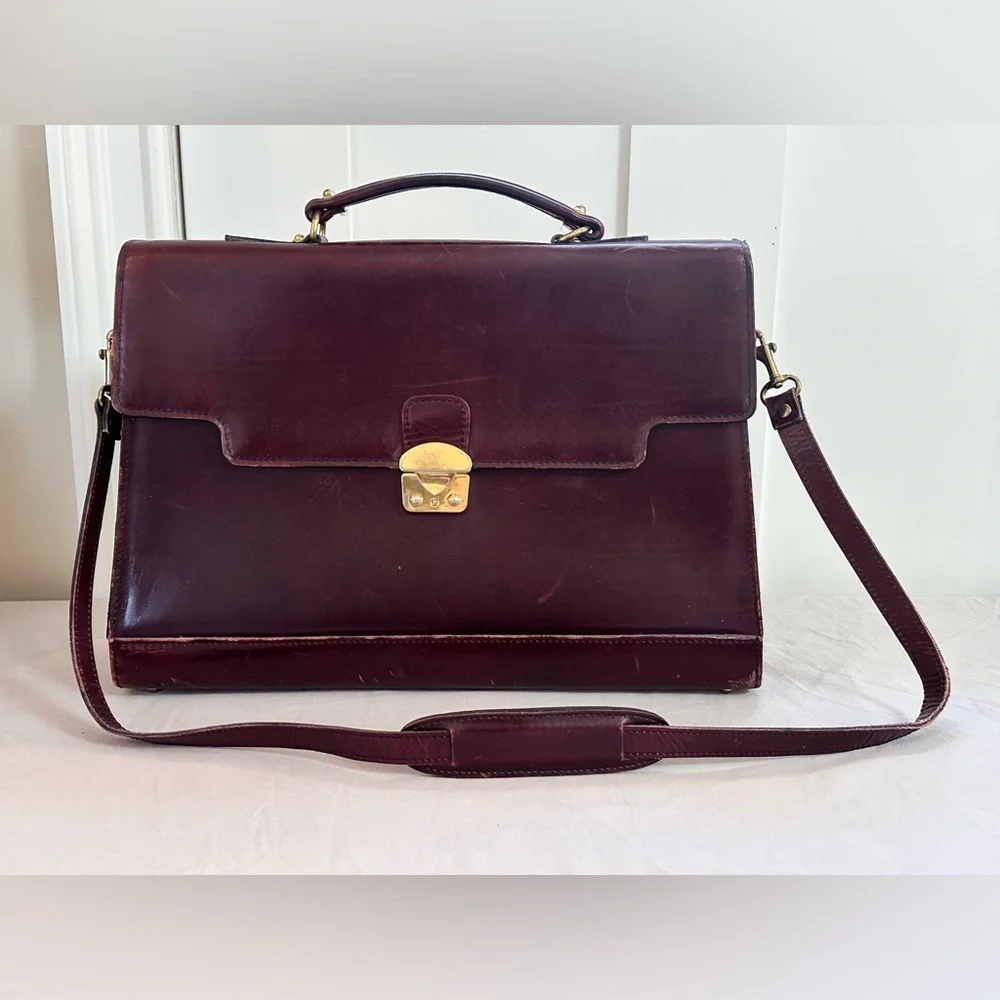 Schlesinger Full Grain Cowhide Burgundy Leather Briefcase Satchel Made in USA